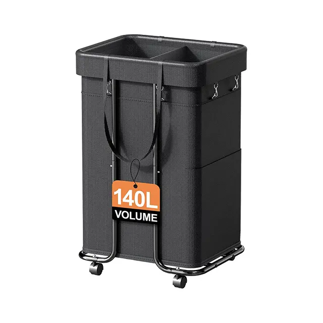 DELAMU 140L Bottomless Pit Sturdy Laundry Basket with Wheels & Handles, Foldable Laundry Hamper, Rolling Laundry Hamper,Laundry Cart with Removable Large Capacity Bag & Steel Frame for Clothes Storage, Dirty Clothes Basket for Bedroom/Bathroom/Dorm