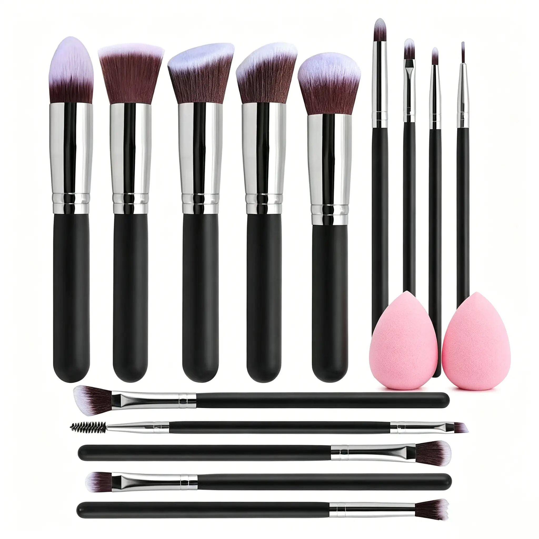14 pieces of makeup brush travel set, advanced synthetic fiber makeup brush, soft and skin friendly, suitable for base makeup, concealer, powder blusher and eye shadow brush, a necessary artifact for makeup (black)