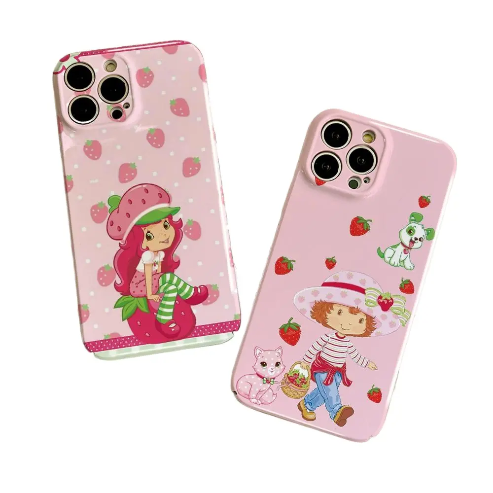 Cute Girl S-Strawberry S-Shortcake Phone Case For iPhone 17 16 15 14 13 12 11 Plus Pro Max Glossy HD Hard Cover Film Shell Shockproof Protection Anti-Drop Protective Protector Shell Cover
