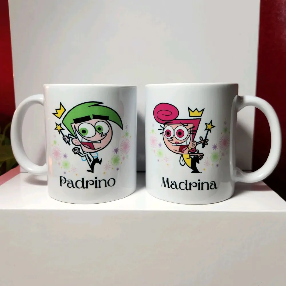Fairy Godparents Set of Two 11oz Mugs Padrino & Madrina with Fun Character Designs Perfect for Special Occasions