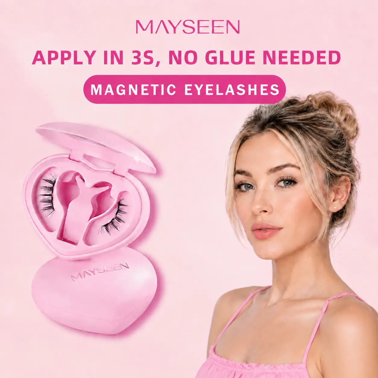 MAYSEEN Soft Magnetic False Eyelashes (Single Box, Cruelty Free) - Reusable, Glue-Free, Waterproof, Lightweight Makeup Accessory - Bonus Eyelash Curler, 1-1.9 fl oz Setting Spray, Eyebrow Pencil - Buy 1 Get 5 Total Eye Makeup Kit, Feather, 1 To 1.9 Fl Oz
