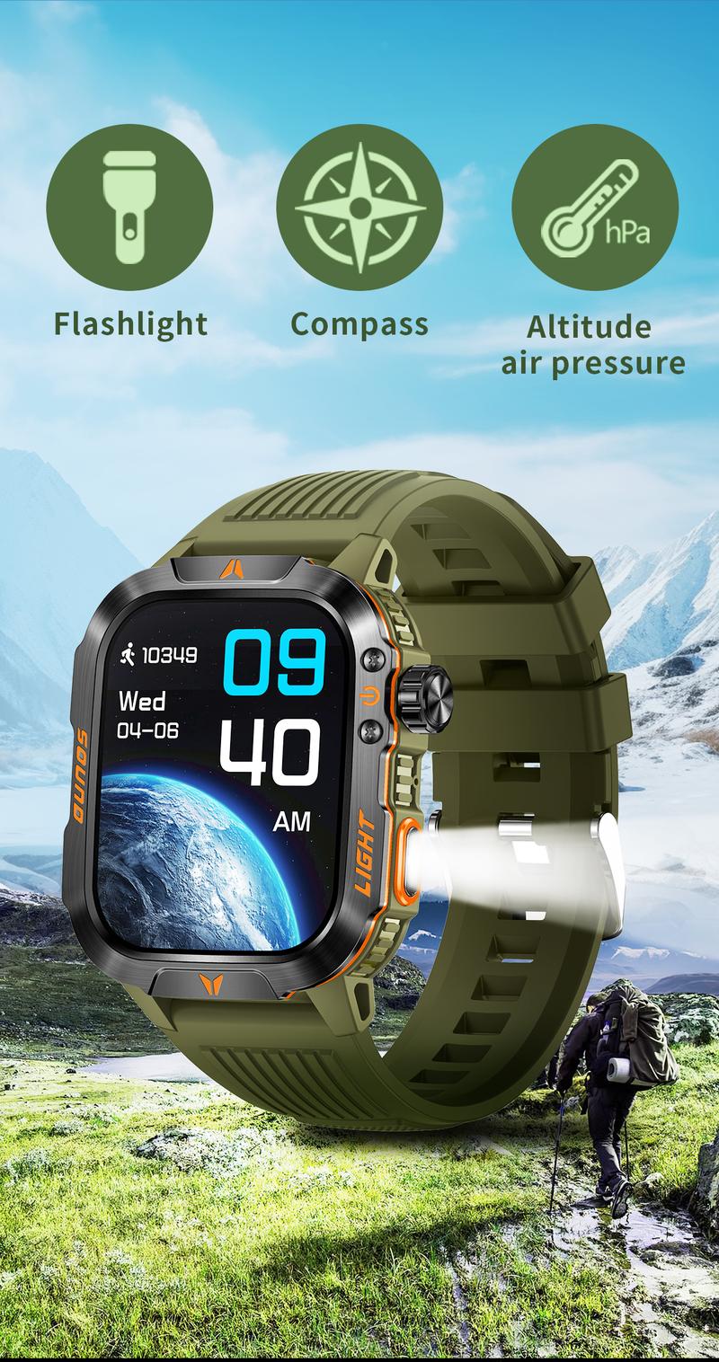 New Smart Outdoor Watch with Call Answering Dialing 100 Sports Modes 600mAh Battery LED Light Weather Tracker Pedometer Fitness Tracker for Android iOS Phones Gift for Men Women