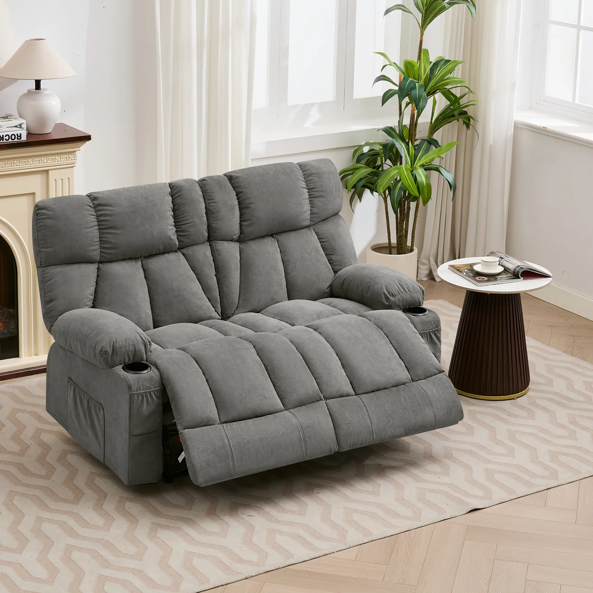 JONPONY Loveseat Recliner, Reclining Sofa with Cup-Holders, 2-Seater Couch for Living Room, Grey
