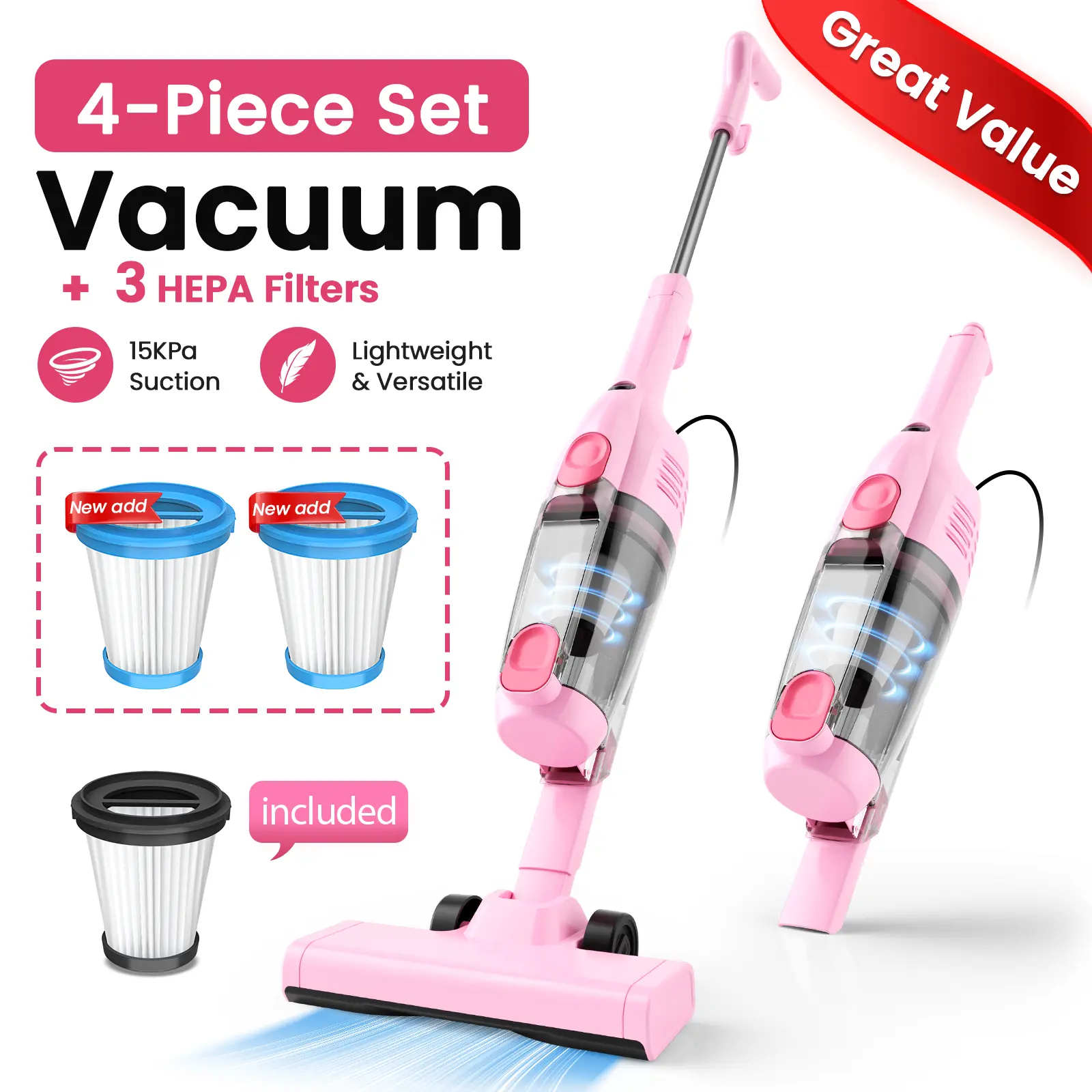 [Value Set] INSE R6X Corded Stick Vacuum 4-Piece Set , 15KPa Suction with 600W Motor, Ultra-Lightweight Bagless Upright Vacuum with Handheld for Home Hard Floor Hardwood Floor Pet Hair Car Cleaning home cleaning tools home appliances pet lovers