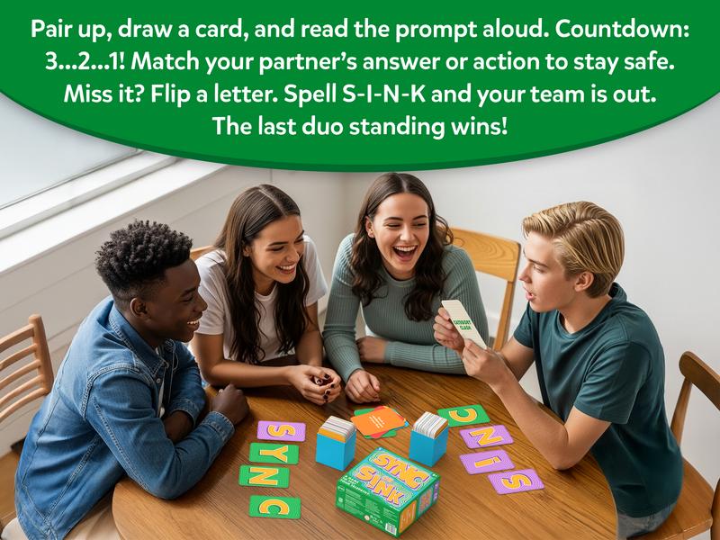 Sync or Sink - Hilarious Family Card Game for Kids, Teens & Adults, Fast-Paced Mind-Matching Partner Challenge, Fun Party & Game Night Favorite, Gifts for Ages 8, 9, 10 and Up, 4-8 Players