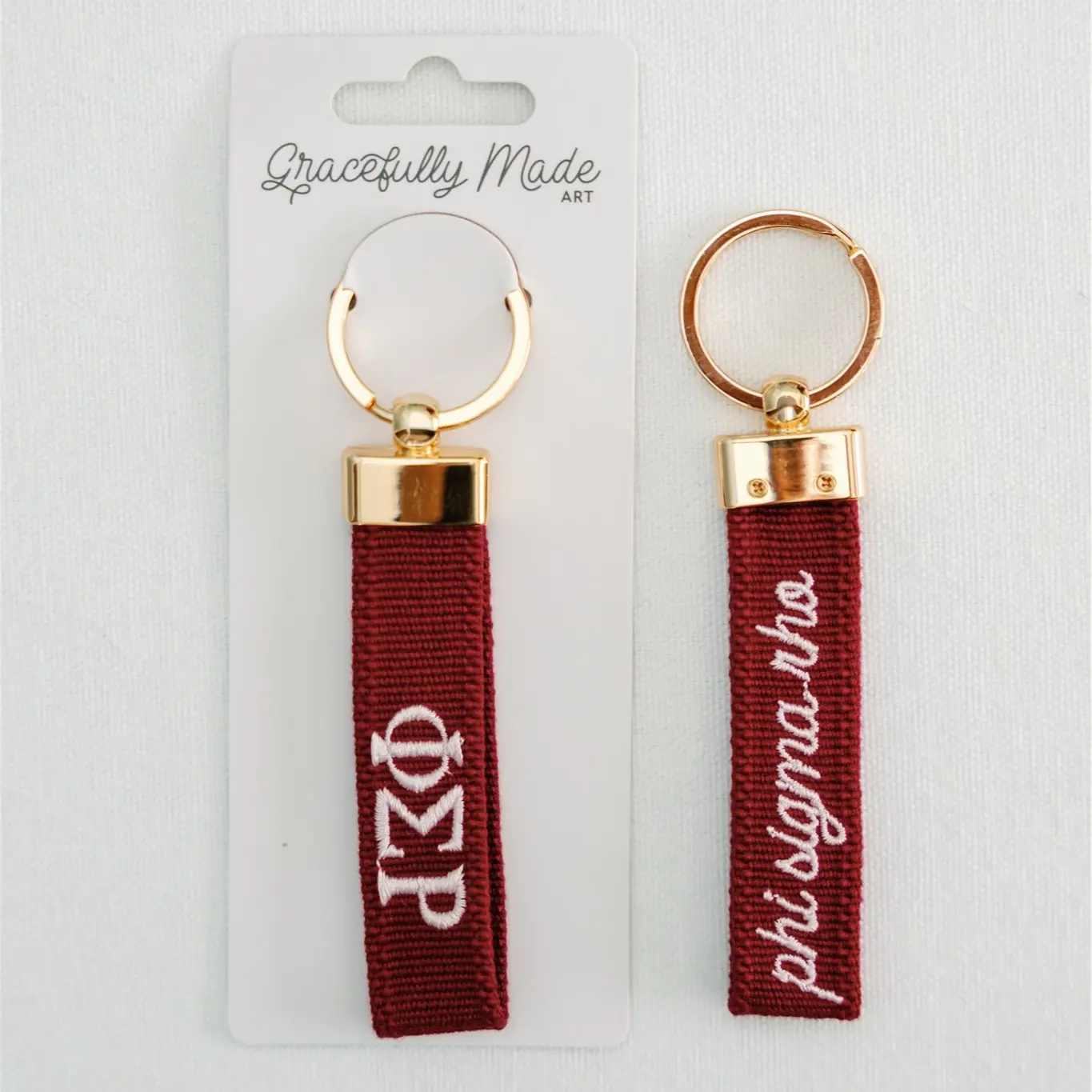 Phi Sigma Rho Embroidered Keychain with Gold Hardware Double-Sided Sorority Letters & Name Script Accessory Sorority