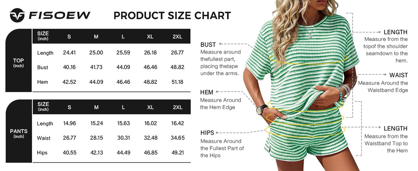 Fisoew Womens Striped 2 Piece Outfits Casual Short Sleeve Shirts Tops Knit Shorts Sets Workout Tracksuits Matching Sets