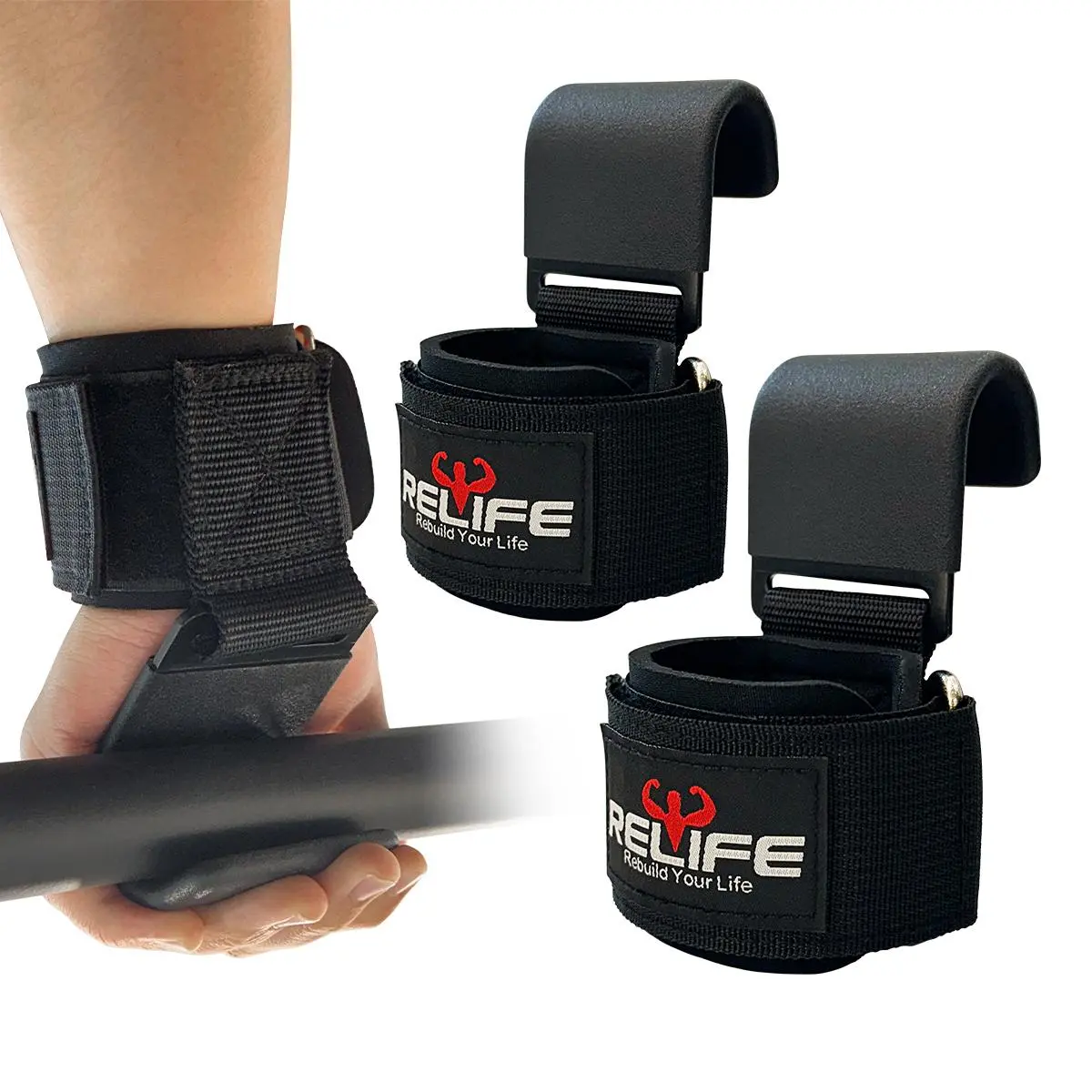 RELIFE REBUILD YOUR LIFE Weight Lifting Straps (Pair), Gym Fitness Hooks, Weightlifting Grips, Sports Training Straps for Deadlifts, Pull-Ups and Gym Workouts, Wrist Protector for Power Lifting,Summervibes