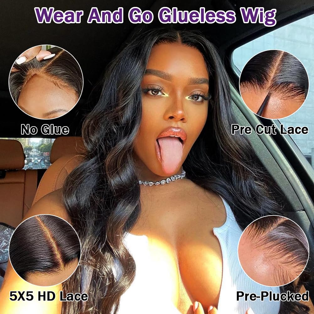 MYLOCKME Wear and Go Glueless Wigs Human Hair 5x5 6x4 Pre Plucked Pre Cut 7x5 9x6 HD Lace No Glue Body Wave Wigs Glueless with Natural Hairline 180% Density