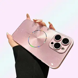 Shiny Icicle Glitter Bling Full Coverage Lens Phone Case for iPhone 13 14 15 16 17 Pro Max Magsafe Protective Dustproof Magnetic for Girls & Boys Wireless Crystal Lights Shockproof Protector