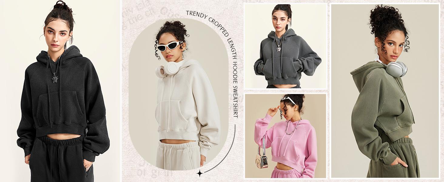 Arssm Women’s Cropped Hoodie – Acid Wash Fleece Lined Oversized Pullover Sweatshirt for Cozy Streetwear & Casual Fall Outfits