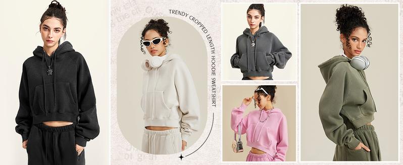 Arssm Women’s Cropped Hoodie – Acid Wash Fleece Lined Oversized Pullover Sweatshirt for Cozy Streetwear & Casual Fall Outfits