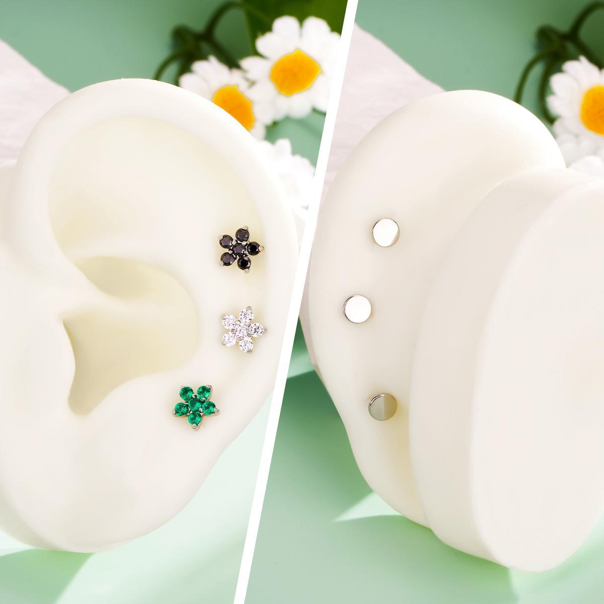 Oufer 16G Flower Threadless Push Pin CZ Flat Back Helix Tragus Flat Helix Cartilage Stud Earring