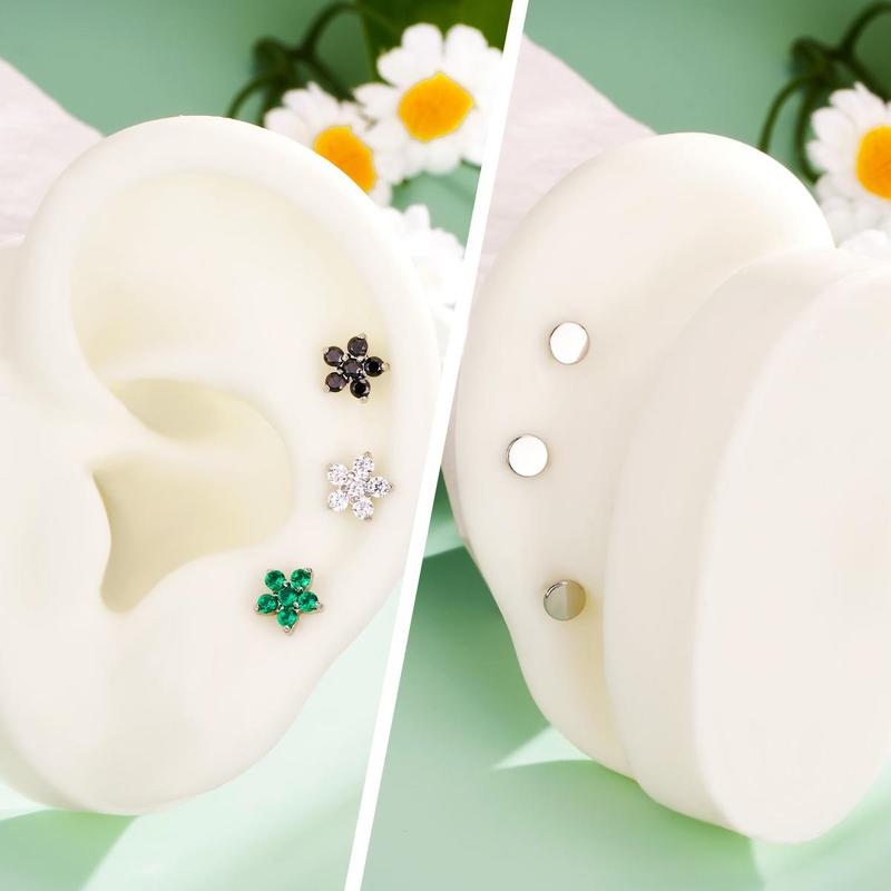 Oufer 16G Flower Threadless Push Pin CZ Flat Back Helix Tragus Flat Helix Cartilage Stud Earring