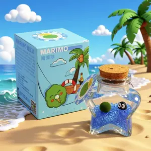 Enchanting Marimo Starry Wishing Bottle - Live Aquarium Plant Habitat, A Self-Sustaining DIY Micro-Landscape with Glittering Stars for Desk (Includes LIVELY Moss Ball Pet)