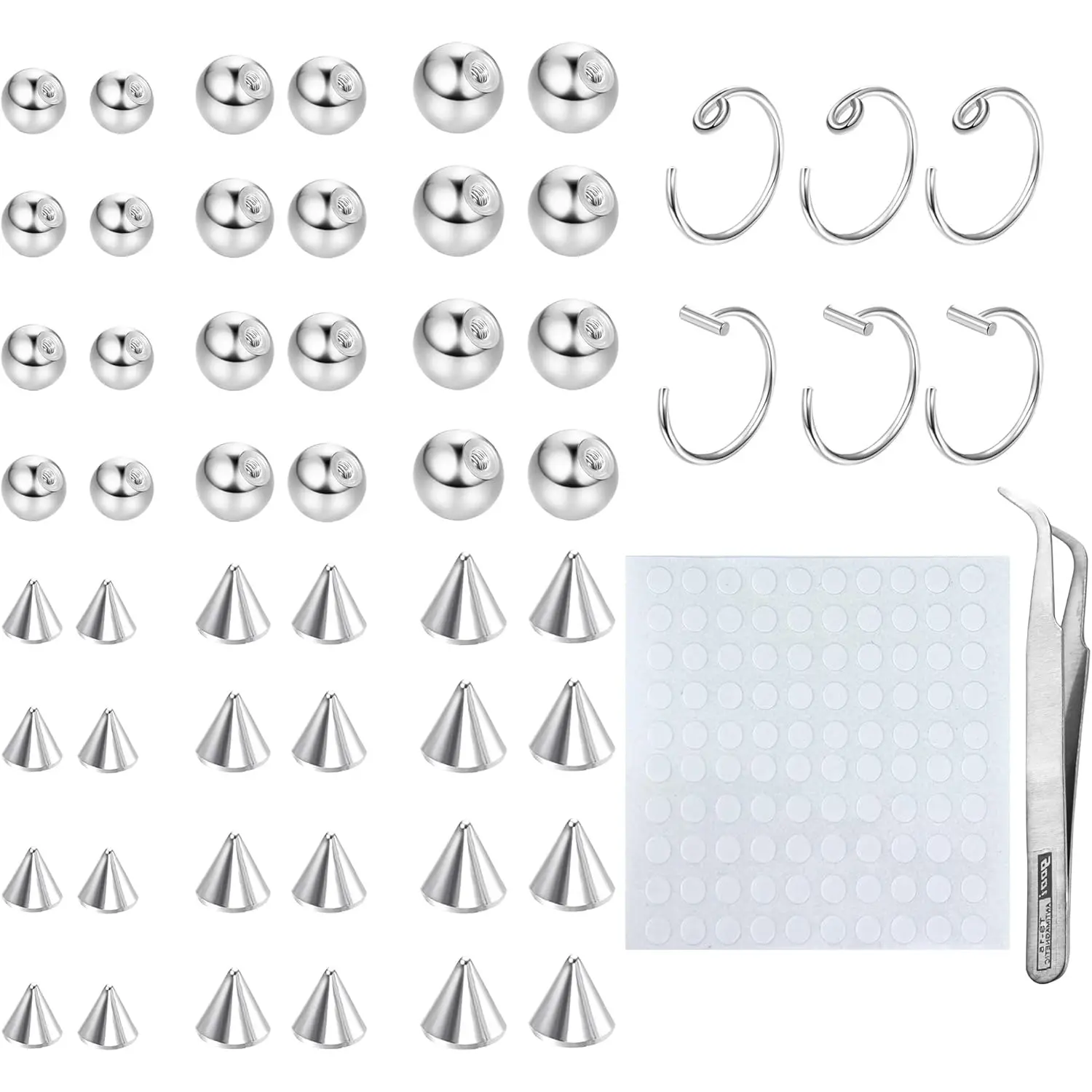 YADOCA Non-Piercing Body Jewelry Set for Women Men, Silver Stainless Steel Fake Nose Rings, Lip & Eyebrow Studs with Geometric Shapes for Party Events, Nose Rings Set, Body Piercings Set