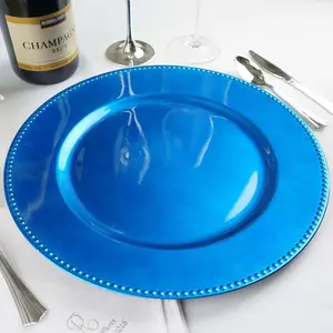 6-Pack Acrylic Charger Plates 13" Round Royal Blue Beaded Rim - Dinner Charger Tabletop Decor