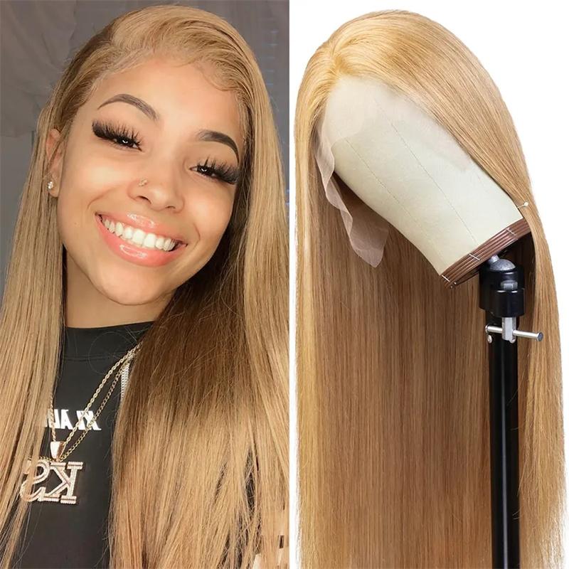 Hot Star 27# Honey Blonde Colored Red Color 613# Blonde Color 99J Burgundy Color Ginger Color and P4/27 Highlight Color Human Hair Frontal Wigs Straight 180% 13x6 HD Transparent Lace Front Human Hair Wigs For Women