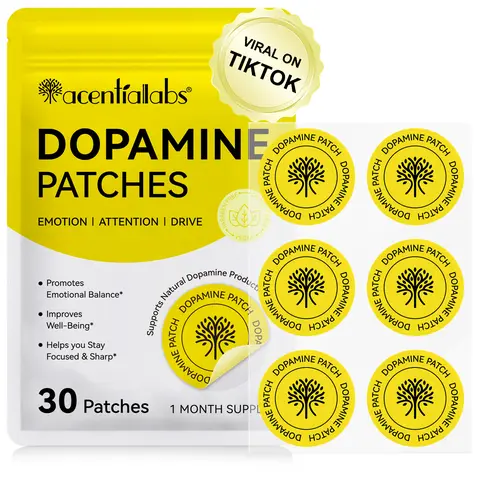 Acentiallabs Transdermal Dopamine Tape Stick Patches - 30 Patches (1-Month Supply, Single Item), Natural Concentration, Mood Booster, Brain Health, Mental Clarity, Emotional Balance, Stress Relief, Waterproof, Vegan, Paraben-Free for Working Athletes