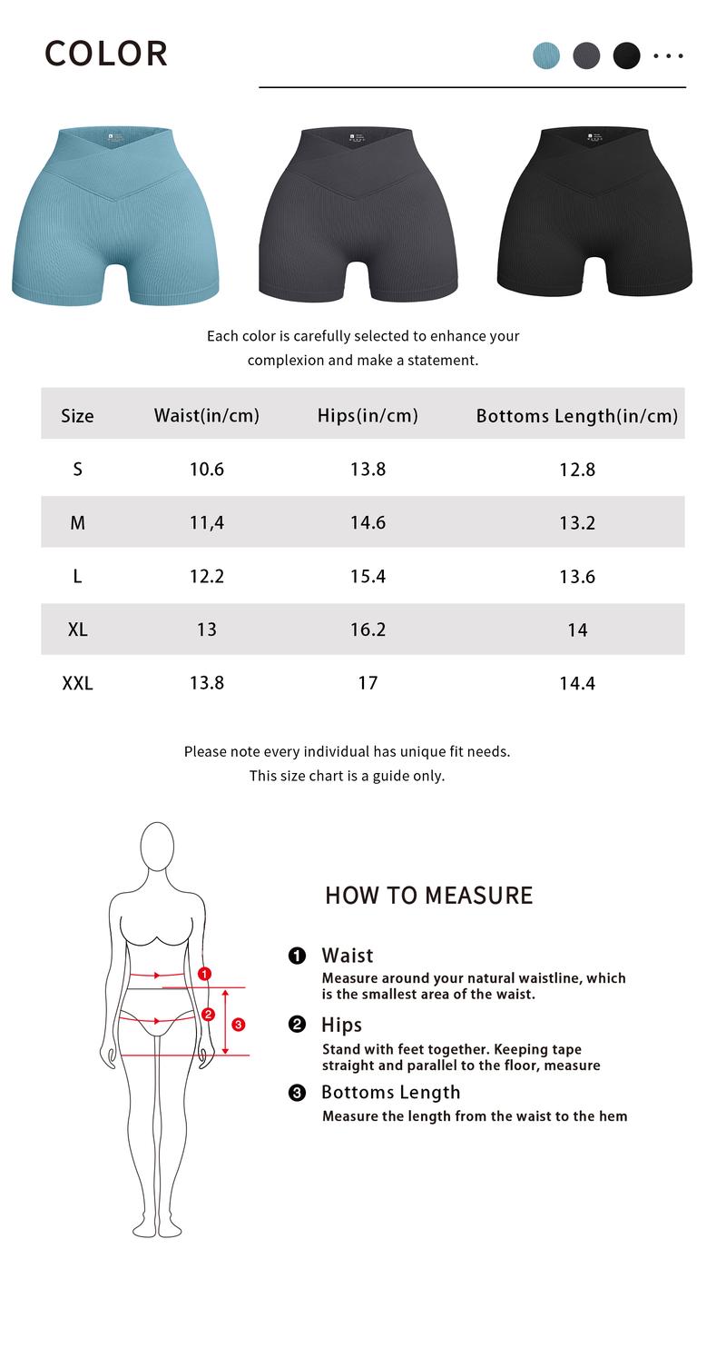 OQQ Women's 3 Piece Yoga Shorts Ribbed Seamless Workout High Waist Cross Over Athletic Leggings Woman Comfortable Breathable Black Plain Casual shorts Gym