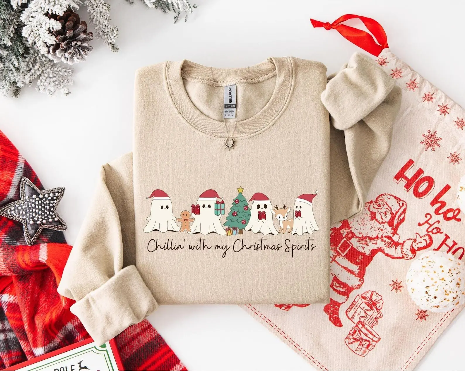 Chillin with my Christmas Spirits Shirt, Funny Christmas Ghosts Sweatshirt, Funny Tee, Christmas Vibes T-Shirt, Merry Christmas Ghost Shirt