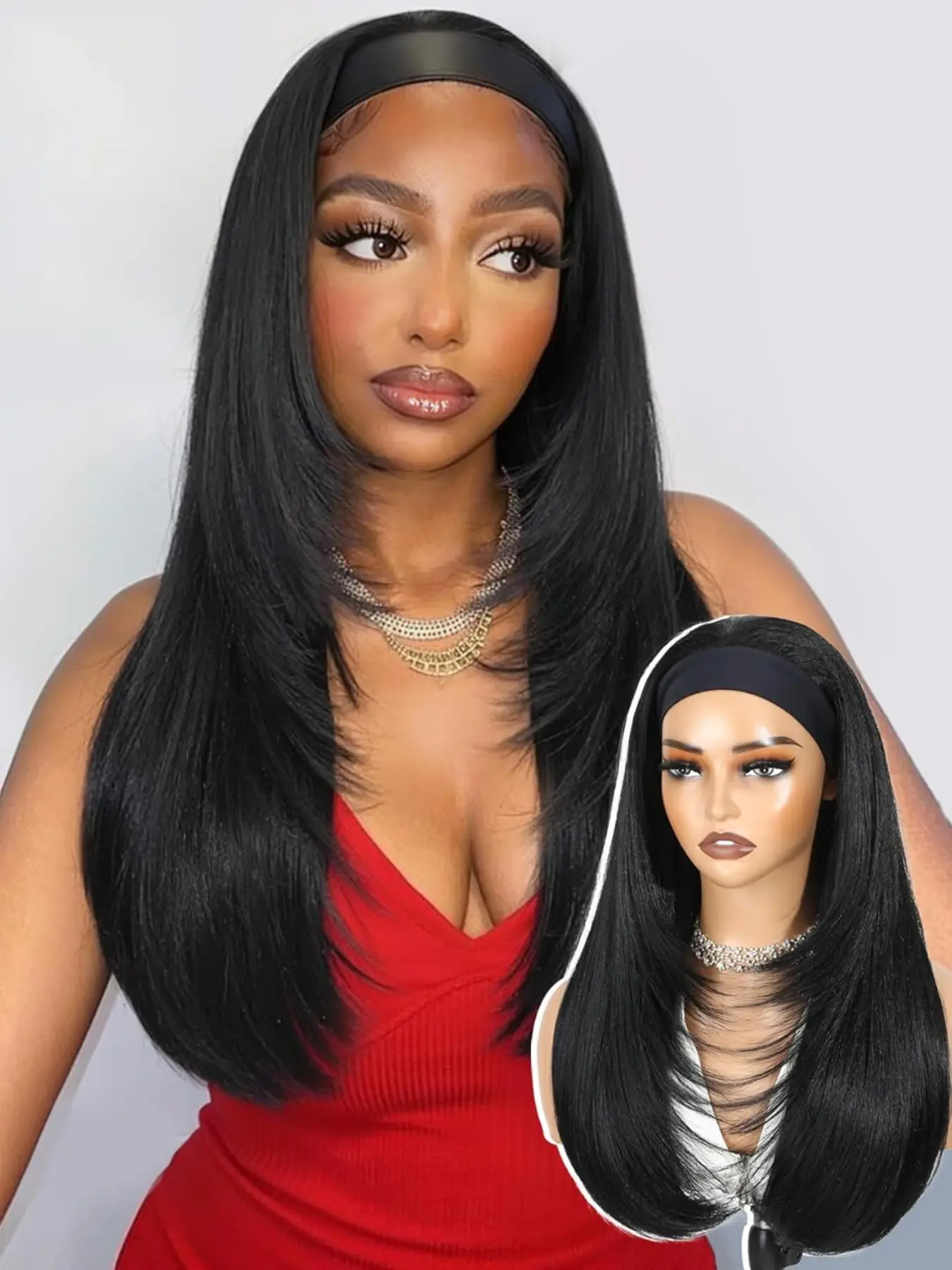 Layered Straight Headband Wig for Women, Glueless Wear and Go Synthetic Hair Wig, Soft Natural Look Wig, Convenient Glueless Beginner Friendly Daily Wig for All Seasons