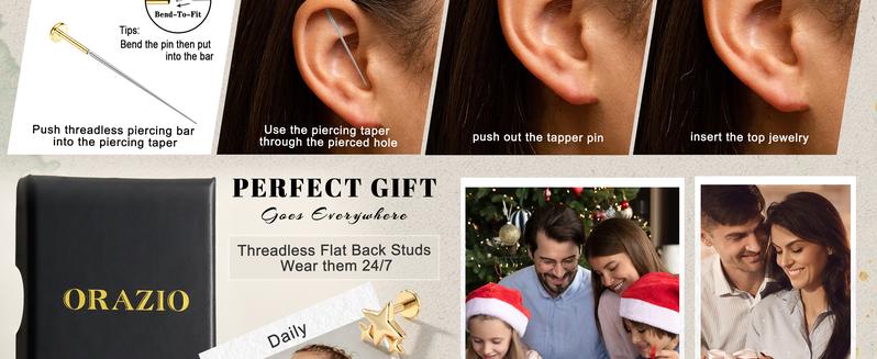 ORAZIO 316L Surgical Steel Stud Earrings Hypoallergenic Threadless Push Cartilage Helix Tragus Nose Lip Labret Medusa Conch Piercing Jewelry 18G/20G