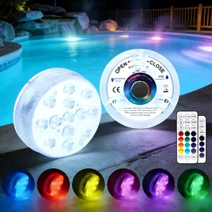 2/4-Pack 13 LED Bulbs with Remote (Batteries Not Included), RGB Color Changing Submersible Pool Lights for Ponds, Aquariums, Spas, Parties & Home Decoration
