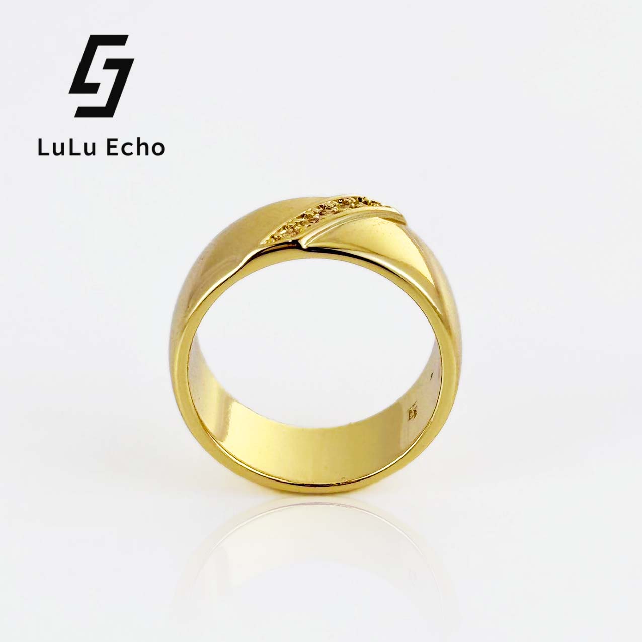 LuLuEcho 14K Gold Plated Men's Ring - Modern Geometric Style, Suitable for Casual and Formal Occasions, Durable Stainless Steel Material for Weddings, Offices, Party Accessories. Luxurious Men's Accessories, High-Quality Textured Surface Treatment,