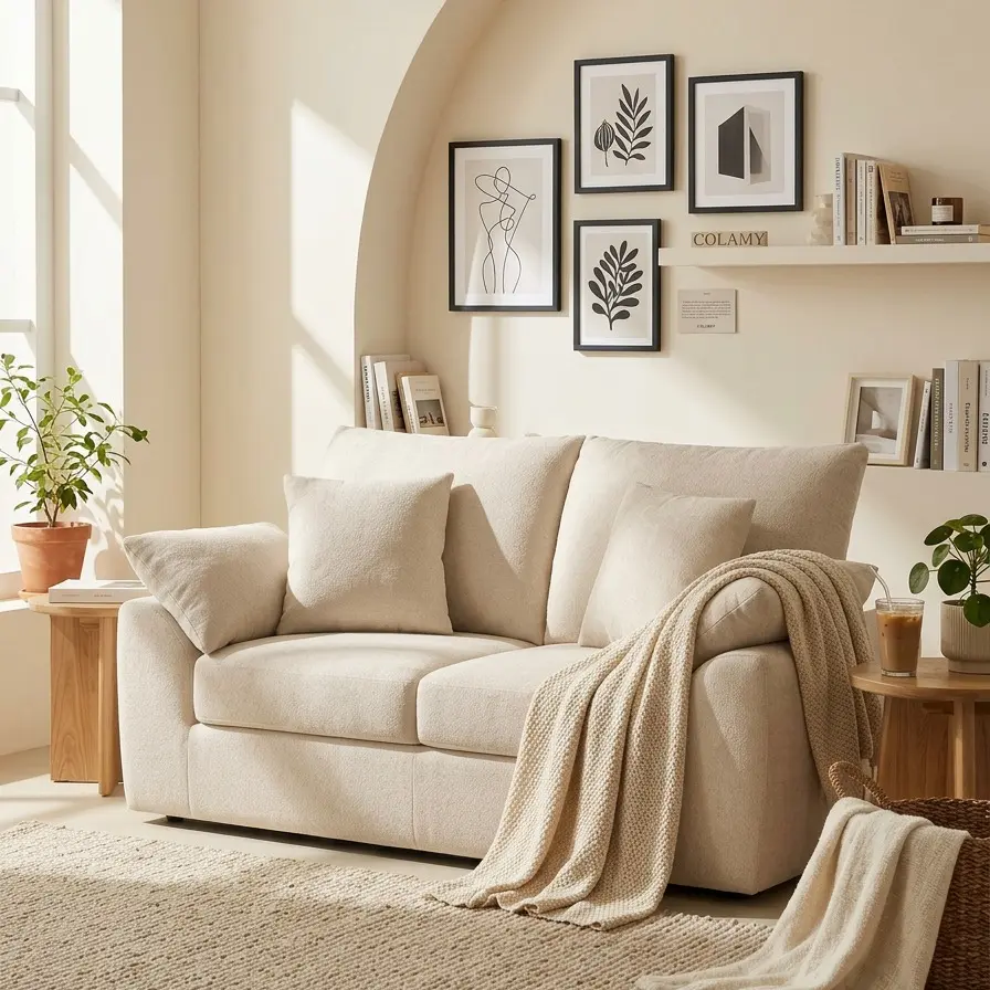 COLAMY Cloud Loveseat Sofa, Boneless Modern 2-Seater Couch with 4 Throw Pillows, Mid Century No Assembly Sofa for Small Living Room Apartment
