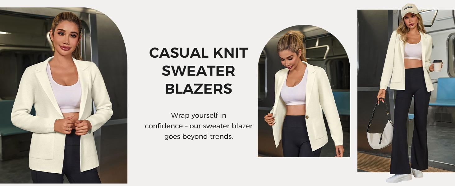 FISOEW Sports Womens Casual Sweater Blazers Open Front Long Sleeve Work Office Suit Knit Jackets Blazer FallFreshness Slim Soft,Valentine's Day Gift Recommendations SpringStatements