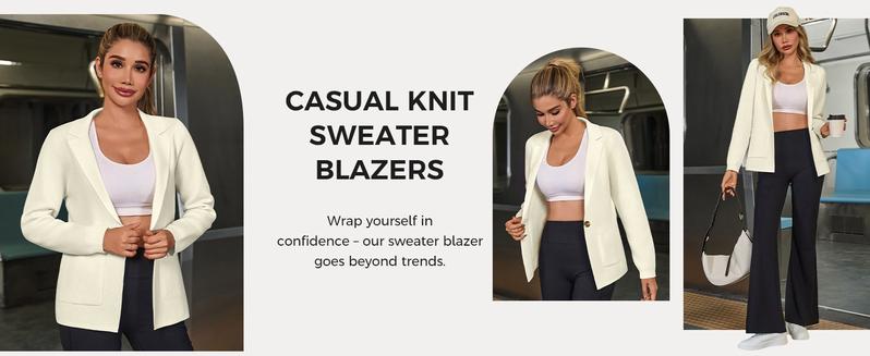 FISOEW Sports Womens Casual Sweater Blazers Open Front Long Sleeve Work Office Suit Knit Jackets Blazer FallFreshness Slim Soft,Valentine's Day Gift Recommendations