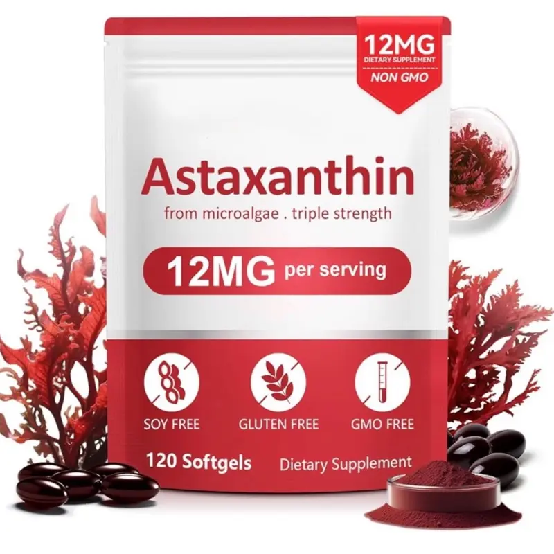 Astaxanthin Tanning Dietary Pills, 12mg 120 Softgels Triple Strength Natural CGMP Certified Antioxidants Hair/Skin/Nails Supplements for Women, Eye Support, Joint & Internal Circulation Health, Non-GMO Gluten-Free, Healthcare