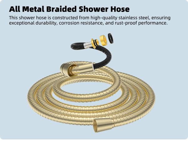 Hibbent All Metal High Pressure Rainfall Shower Combo/Handheld Showerhead Combo with 12'' Adjustable Curved Shower Extension Arm, 10-Spray, 71'' Hose, Showerhead Holder, Brushed Gold