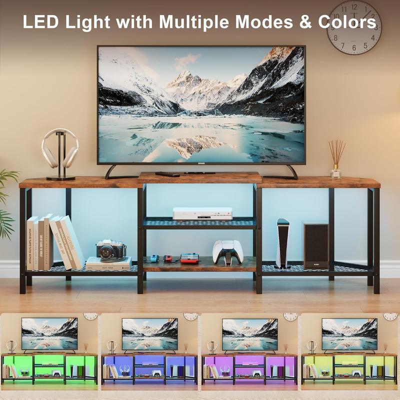 TV Stand for TVs up to 75 Inch, Corner Entertainment Center with Power Outlet and LED Lights Open Storage Shelves, Media Console for Living Room, Bedroom TV Stand for TVs up to 75 Inch, Corner Entertainment Center with Power Outlet and LED Lights Open Storage Shelves, Media Console for Living Room, Bedroom