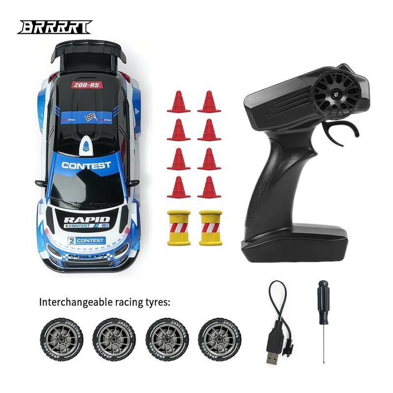 BRRRRT Mini Remote Control Rally Car, Realistic Design with 4WD System, All-Terrain Performance, Shock-Absorbing Structure, Equipped with Sound and Light Effects, Includes Rally and Racing Tires — Perfect RC Toy for Kids and Adults