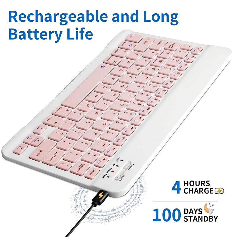Slim Wireless Keyboard and Mouse For iPad/Tablet/iOS/Android/PC, Bluetooth Rechargeable Wireless Mouse Keyboard Set, Portable Compact Keyboard and Mouse Combo, Pink
