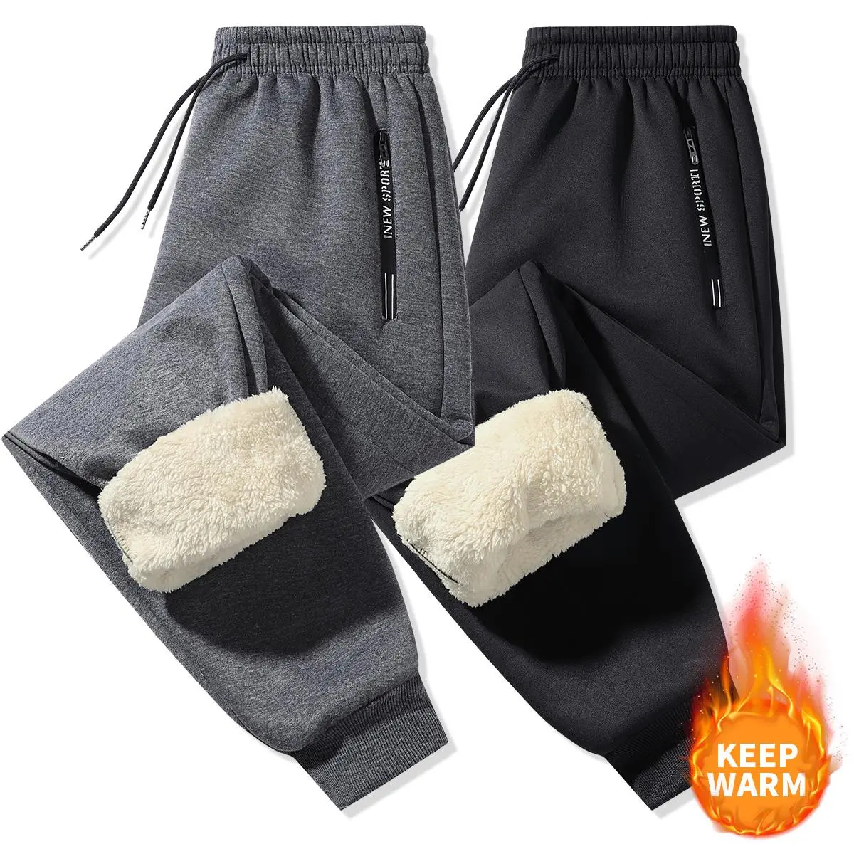 Men's Thermal Lined Sports Warm Jogger Matched Set - Thick Polyester Fleece-Lined Hoodie, Slim-Fitting Full-Length Pants, Winter Workout Streetwear, Matched Set Ease, Sizes M-L
