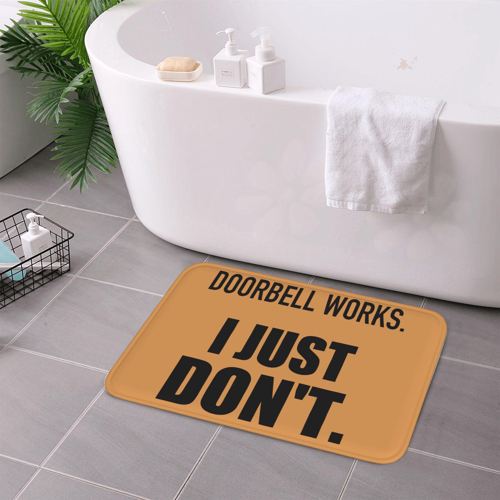 Humorous Doorbell Printed Flannel Doormat, Anti-Slipping Multi-Size Indoor Entry Rug with Social Battery Quote, Washable Home & Office Bath Mat, One-Piece