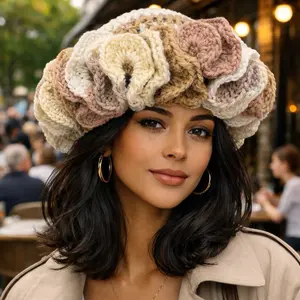 Multicolored Crochet Ruffled Hat - Elegant Design for Versatile Wear