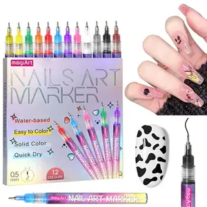 12-Color Nail Art Marker Set – Quick-Drying Acrylic Pens for DIY Manicures & Easy 3D Designs, Ideal for Beginners