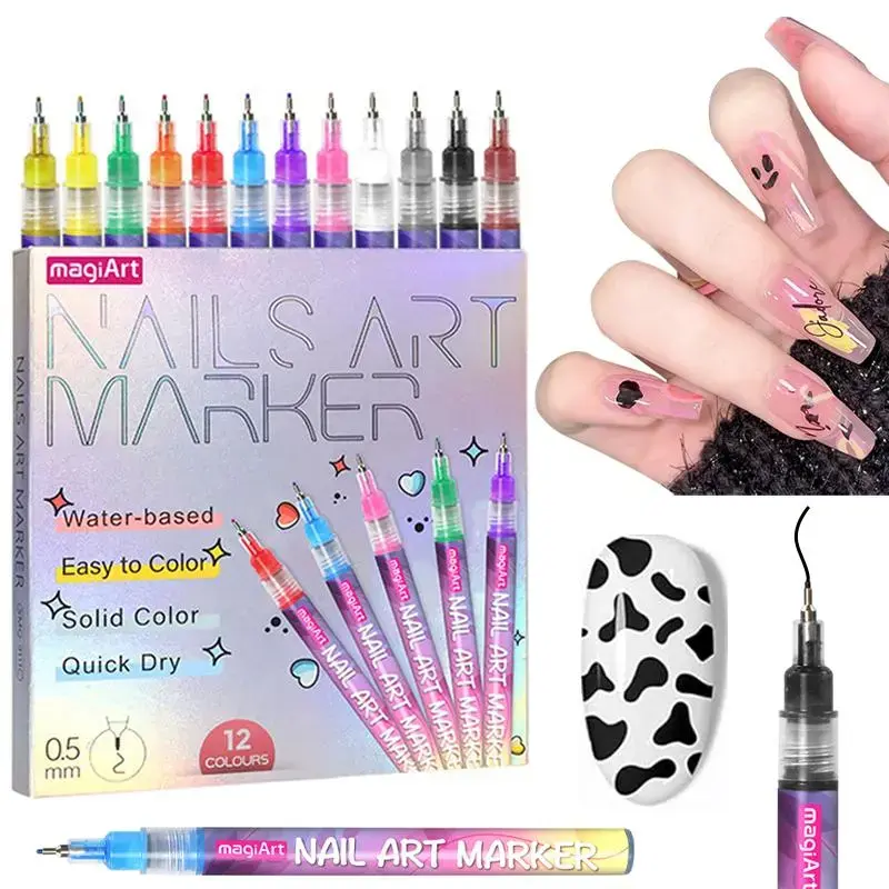 12-Color Nail Art Marker Set – Quick-Drying Acrylic Pens for DIY Manicures & Easy 3D Designs, Ideal for Beginners