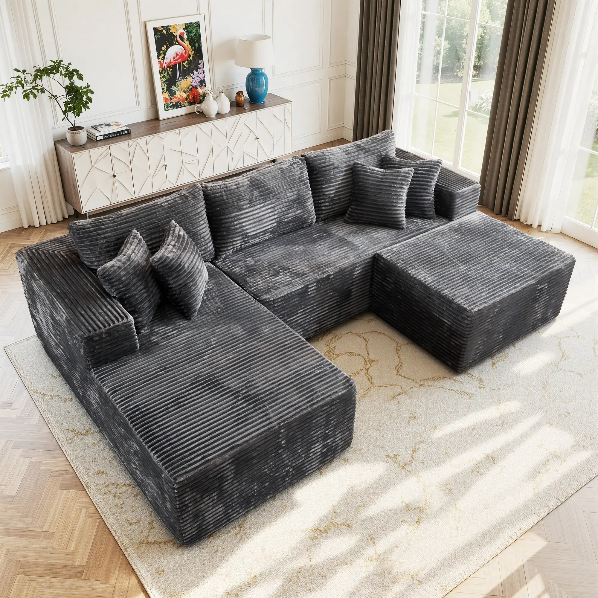 CAODOC Boneless Cloud Sectional Couch with L-Shaped Chaise, Removable Ottomans, Modern Modular Design, Deep Seat, No Assembly Required