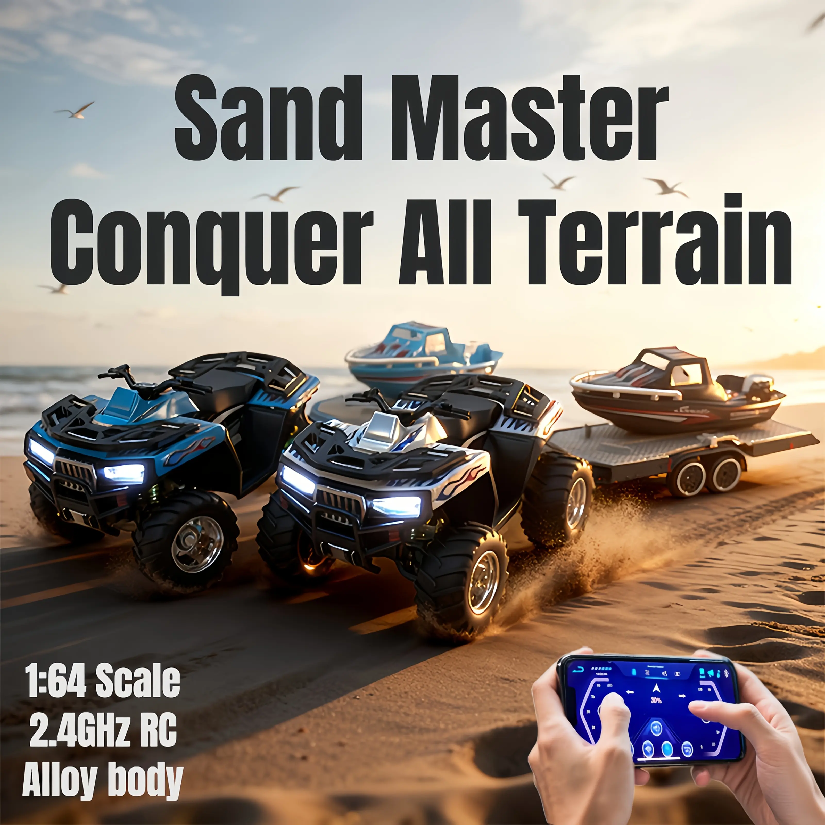 1:64 Scale Unisex Alloy Body RC Sand Motorcycle Toy - RC Hobby, Luxurious Metal Frame, 2.4GHz Gun Remote, Smart App Control, Plastic Construction, Sand Terrain Use, 10-12 Years Old, Indoor & Outdoor Play