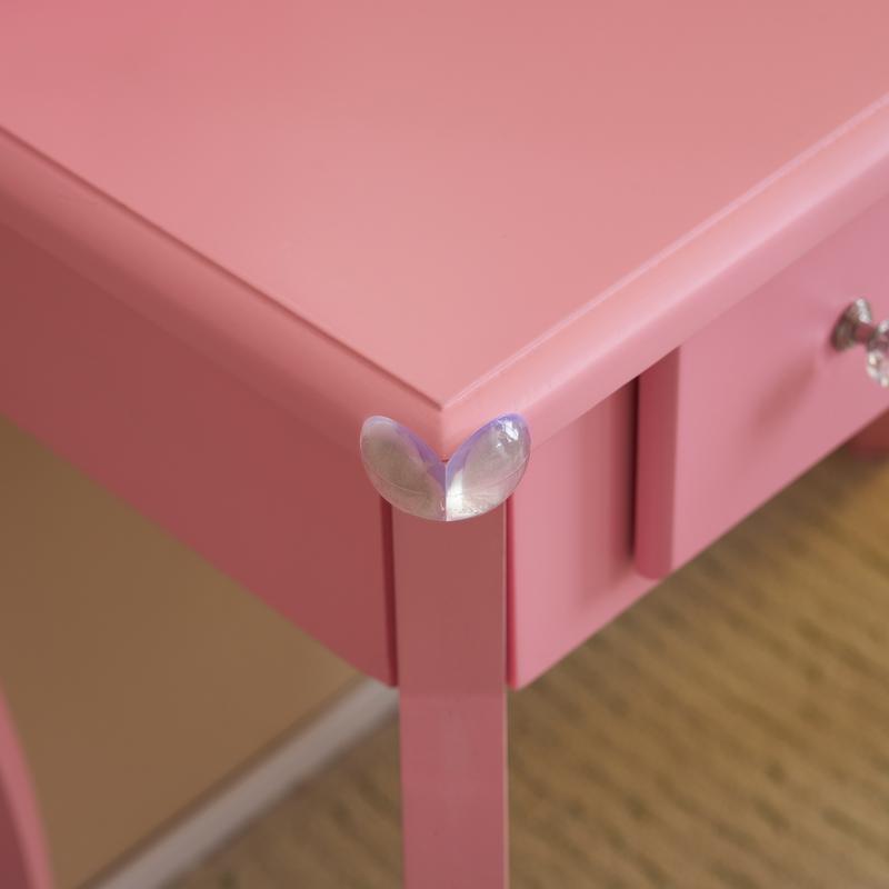 Macaroon Pink Wooden Vanity Table and Chair Set for Children with Lighted Mirror, Makeup Storage Rack, Brush Holder, and Stool - Pretend Play Dressing Table for Girls