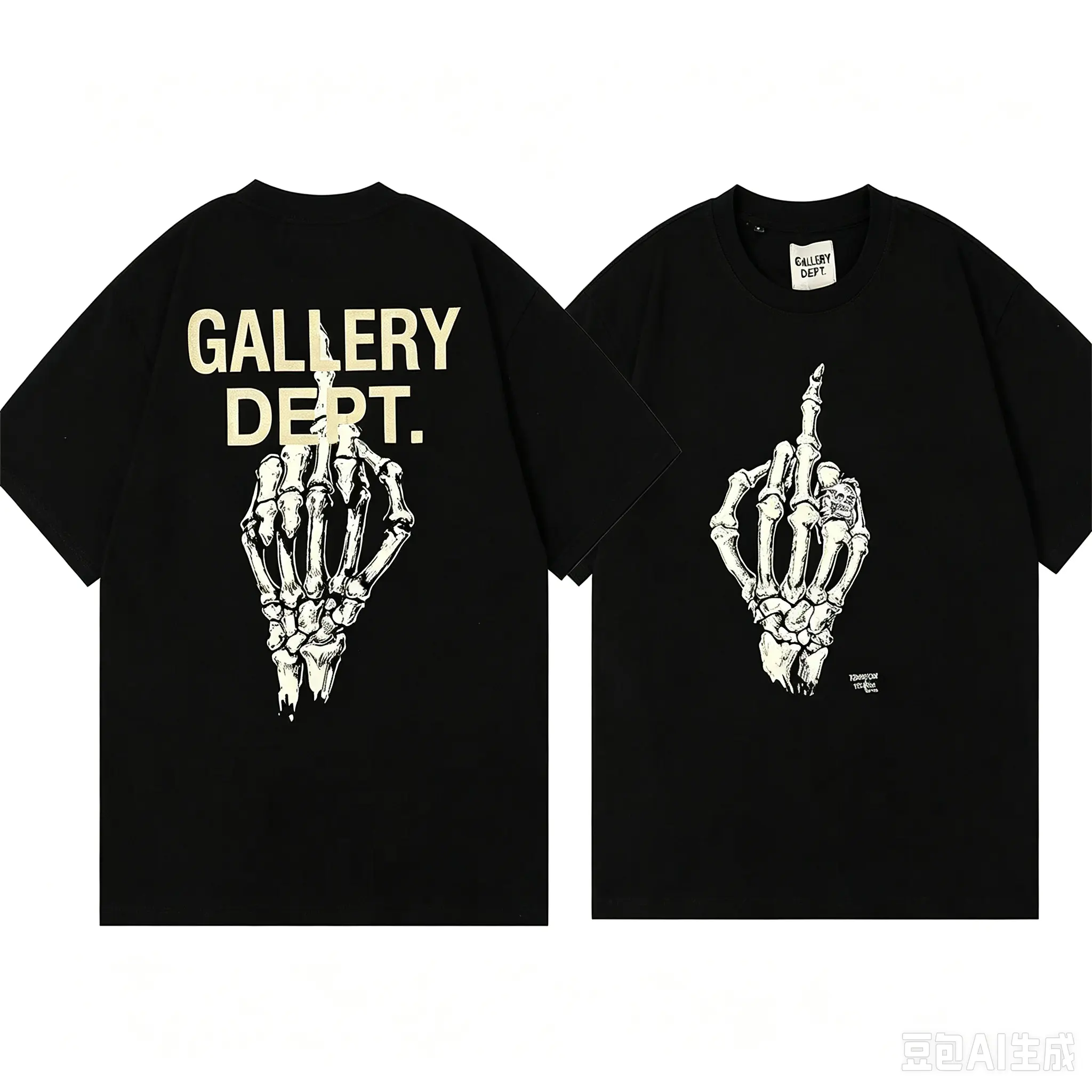 GALLERY DEPT T-shirt Classic Letter Slogan Skull Hand Bone Finger Print Short-Sleeved Casual T Shirt for Men and Women shirt