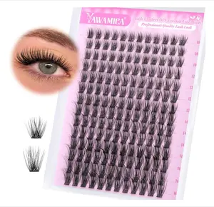 Yawamica Natural Lash Clusters DIY Cluster Eyelash Extensions 10-16mm Wispy Eyelash Clusters C Curly Individual Lashes 168 pcs Soft Cluster Lashes with Thin Lash Band DIY Lash for Self Application