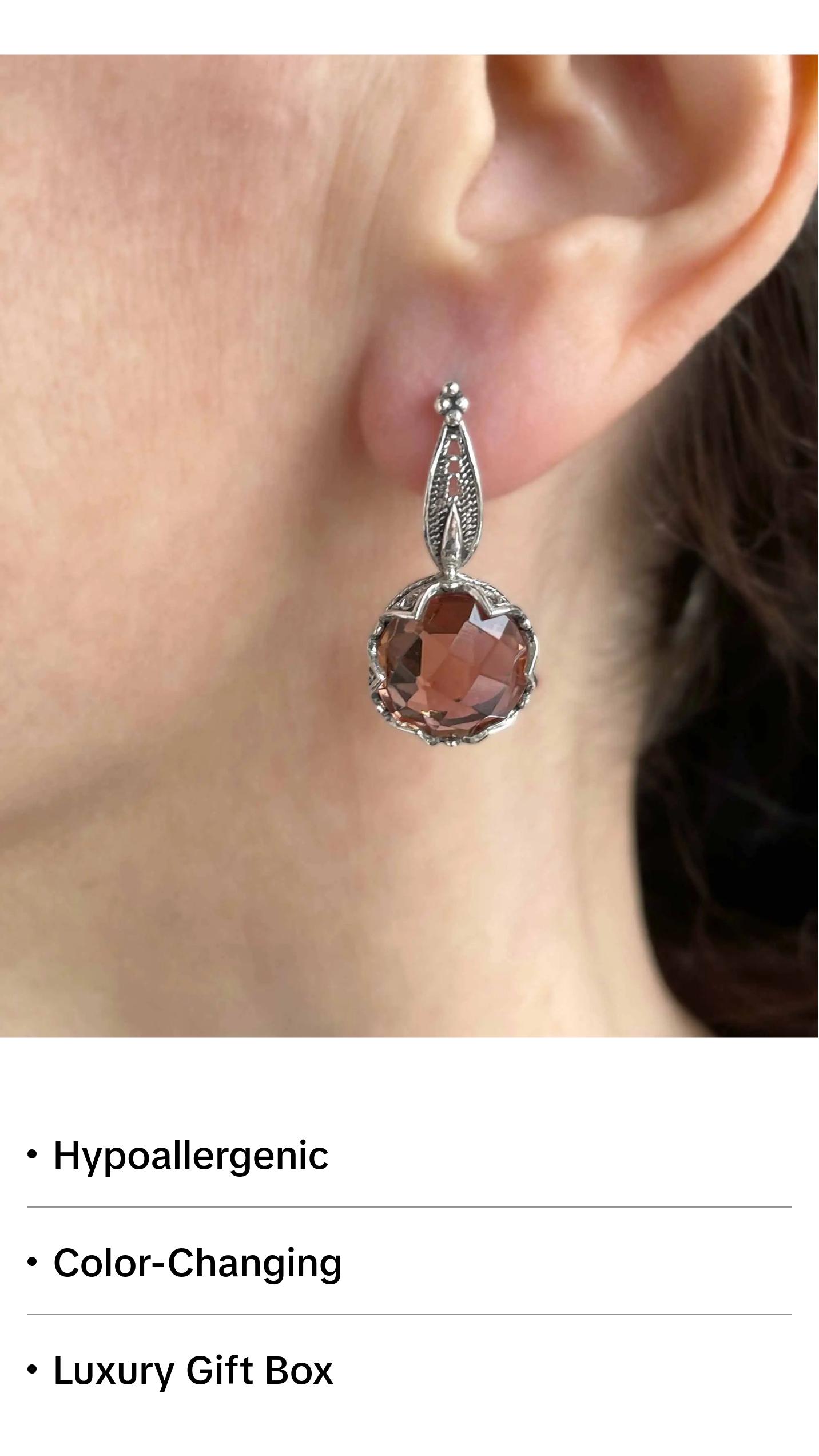 Alexandrite Gemstone Sterling Silver Woman Drop Earrings