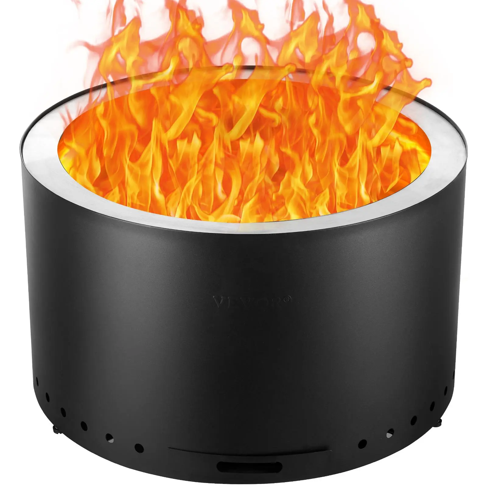 【FathersDayGift】VEVOR Smokeless Fire Pit Stove Bonfire,  , H: 18 in x Dia: 28 in ,Wood Burning Fireplaces with Removable Ash Pan, SUS430 Stainless Steel inner Portable Outdoor Firepit,for Outdoor Patio Camping, Black