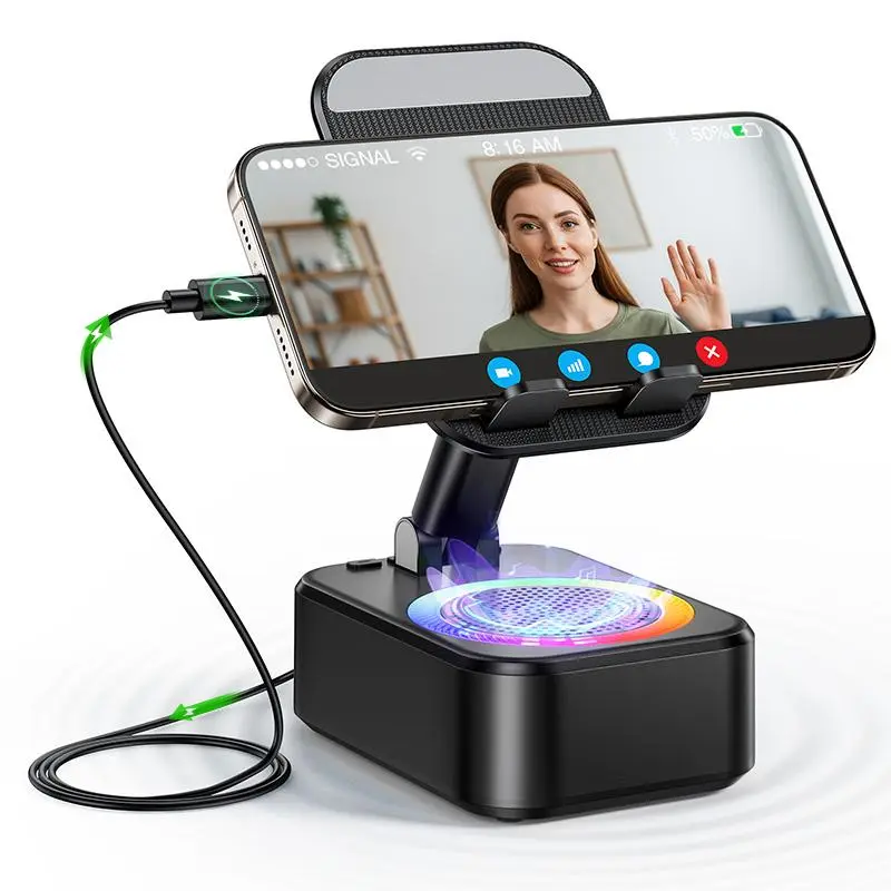 YOYOWAY Portable Wireless Multifunctional Speaker Stand - 5-in-1 Unisex Phone Accessory with 360° Rotation, Rechargeable Emergency Power Bank, RGB Lights, Nightlight - Suitable for Kitchen, Travel, Outdoors, Portable Wireless Speaker, Work Accessories
